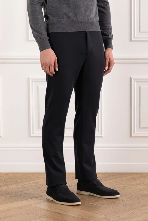 Cesare di Napoli ерлерге арналған көгілдір жүннен, белі тарылмалы шалбар 190362 - фото 3