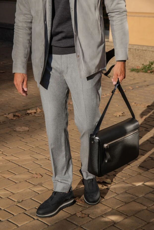 Cesare di Napoli ерлерге арналған сұр жүнді және кашемирден жасалған белдік белдіктері бар шалбар
 190363 - фото 2