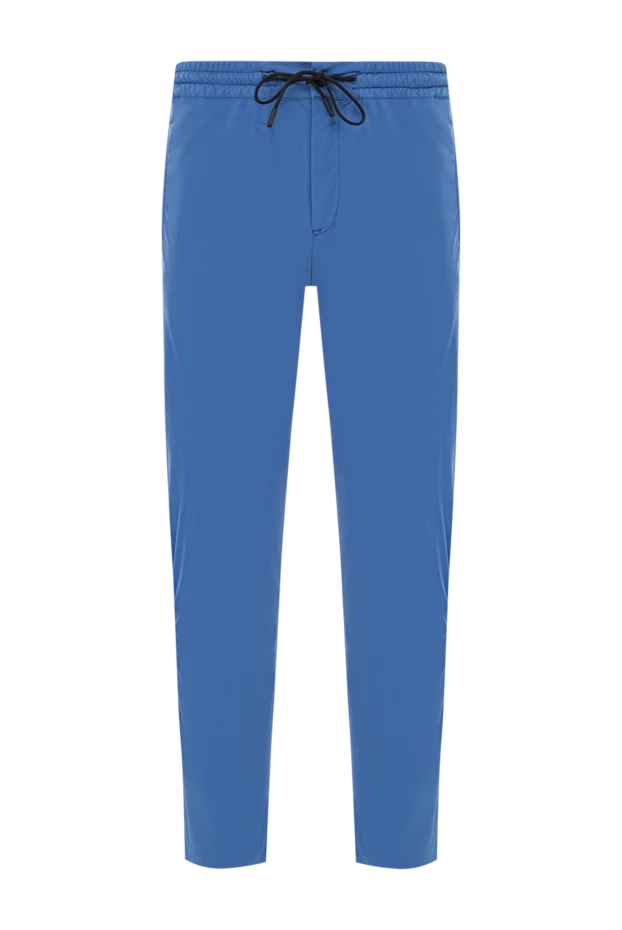 Брюки мужские голубые из лёгкой ткани с утяжкой на талии - фото 1