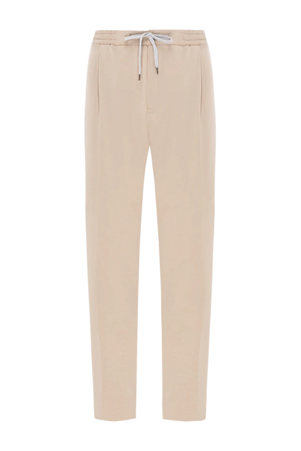 Брюки мужские светло-бежевые на эластичном поясе со шнурком - фото 1