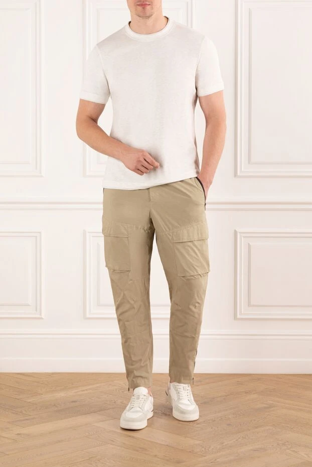PT01 (Pantaloni Torino) мужские брюки карго бежевые с накладными карманами и шнурком 190371 - фото 2