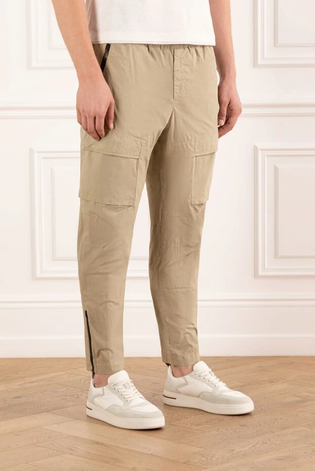 PT01 (Pantaloni Torino) мужские брюки карго бежевые с накладными карманами и шнурком 190371 - фото 3
