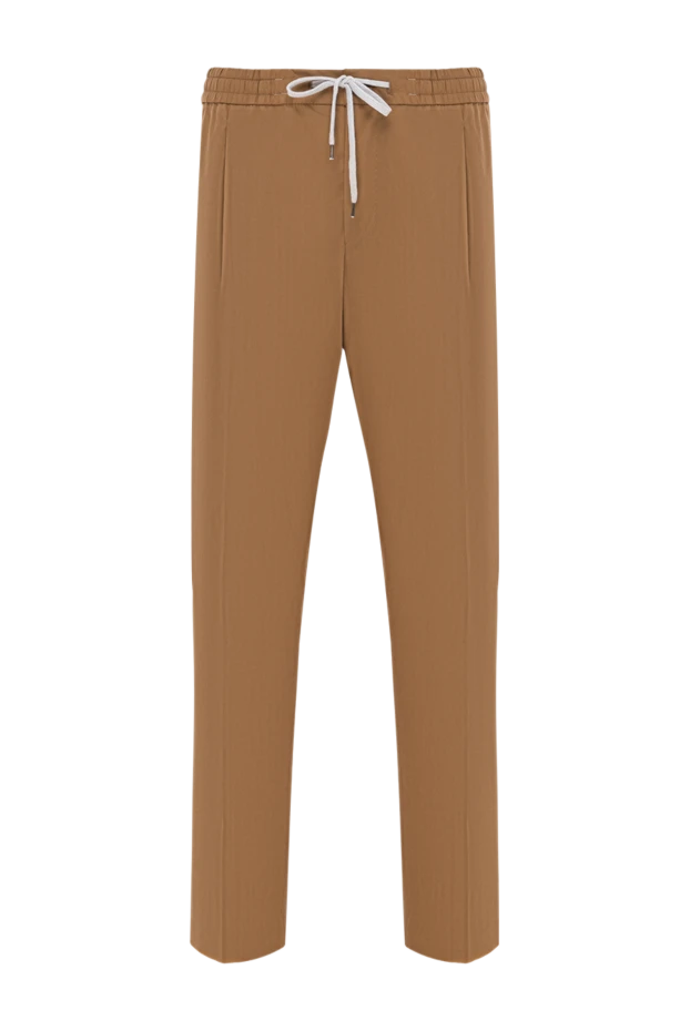 Мужские брюки базовые коричневые с белым шнурком на талии - фото 1