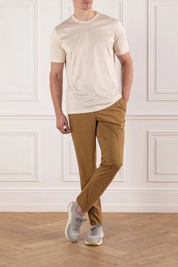 PT01 (Pantaloni Torino) мужские брюки базовые коричневые с белым шнурком на талии 190373 - фото 2