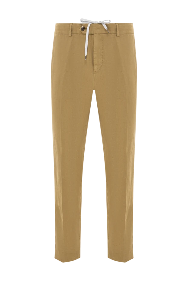 PT01 (Pantaloni Torino) мужские брюки хлопковые коричневые с застежкой на пуговицу и шнурок 190376 - фото 1