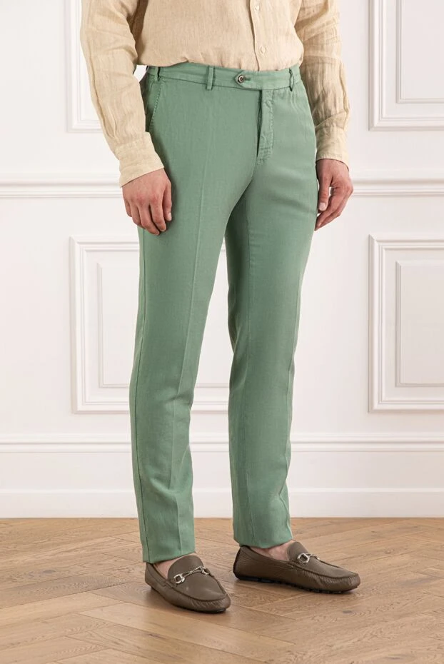 PT01 (Pantaloni Torino) мужские брюки пастельно-зеленого цвета прямого кроя со шнурком на талии 190377 - фото 3