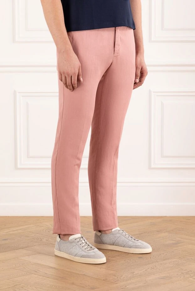 PT01 (Pantaloni Torino) мужские брюки розовые с поясом на шлёвках и кулиске 190382 - фото 3