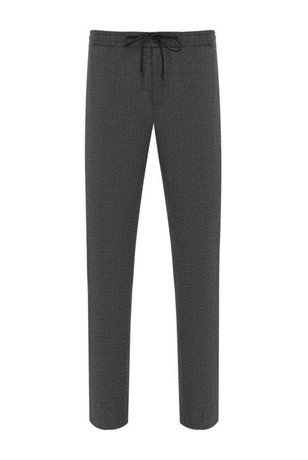 Men's dark gray trousers made of textured fabric with a drawstring waistband - photo 1