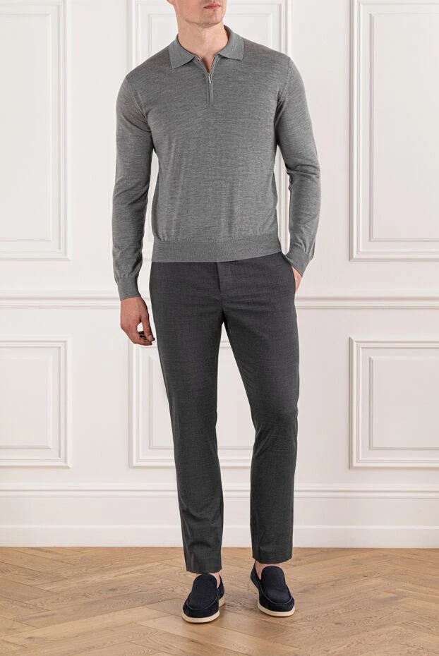 PT01 (Pantaloni Torino) брюки мужские тёмно-серые из фактурной ткани с поясом на шнурке 190383 - фото 2