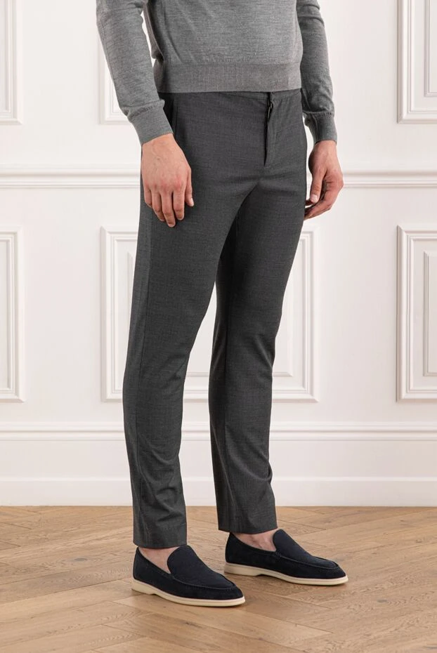 PT01 (Pantaloni Torino) брюки мужские тёмно-серые из фактурной ткани с поясом на шнурке 190383 - фото 3
