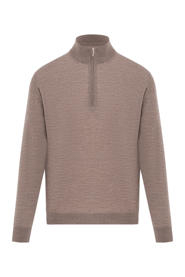 Тройер ерлер жүнінен жасалған бежевый-қоңыр жағасы және сыдырмасы бар - фото 1