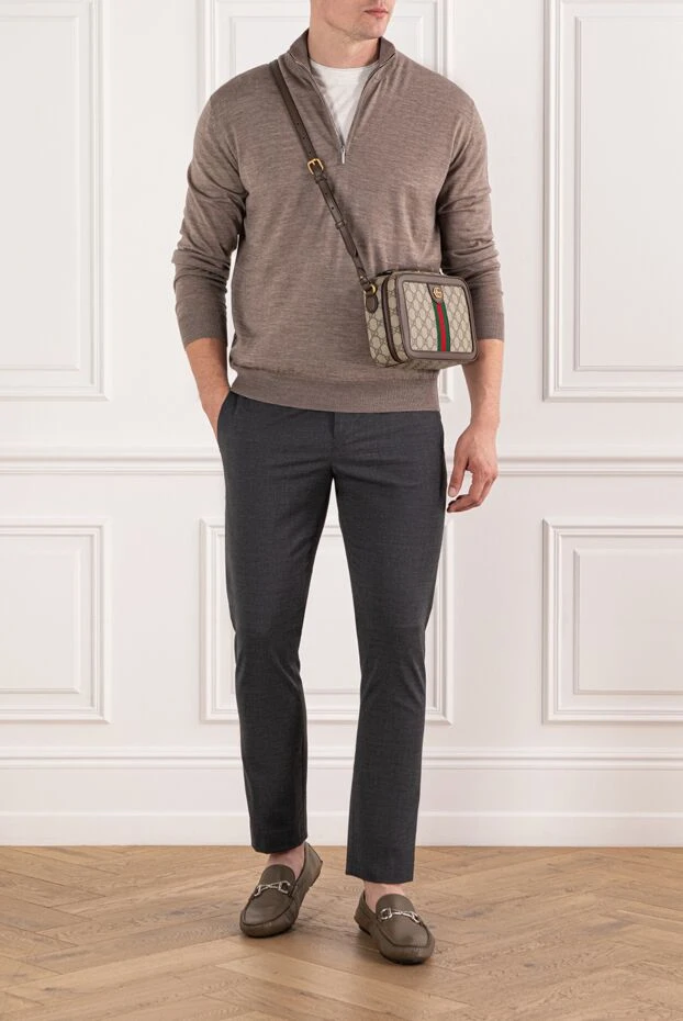 Тройер ерлер жүнінен жасалған бежевый-қоңыр жағасы және сыдырмасы бар - фото 2