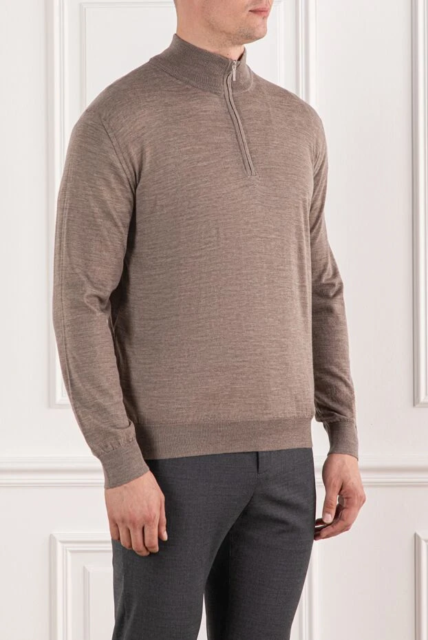 Cesare di Napoli тройер ерлер жүнінен жасалған бежевый-қоңыр жағасы және сыдырмасы бар 190386 - фото 3