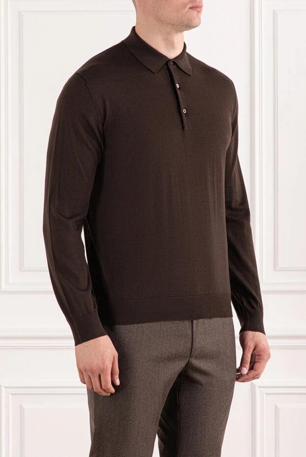Cesare di Napoli поло из шерсти коричневого цвета с длинным рукавом 190389 - фото 3