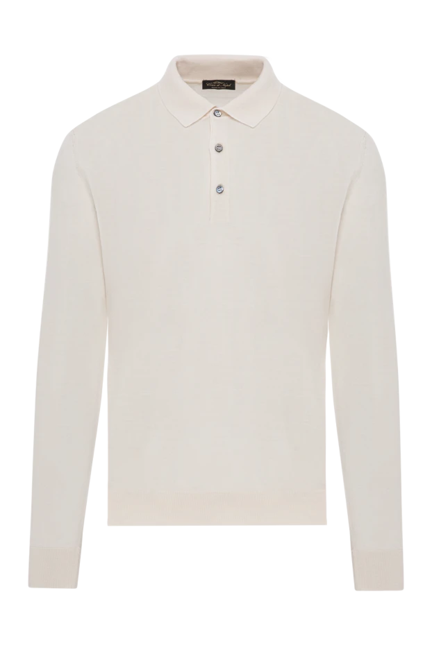Milk-colored wool long sleeve polo shirt - photo 1