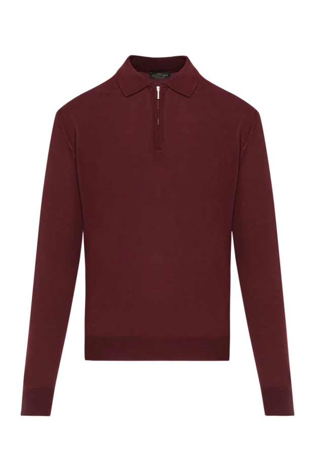 Burgundy wool polo shirt with long sleeves and zip - photo 1