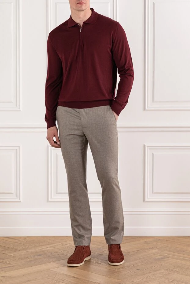 Cesare di Napoli поло из шерсти бордового цвета с длинным рукавом на молнии 190392 - фото 2