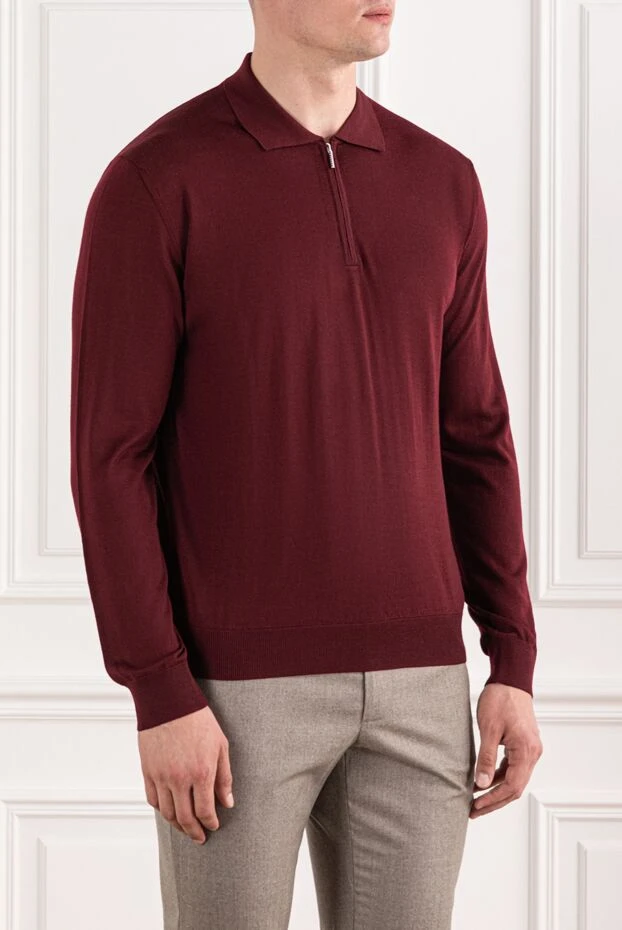 Cesare di Napoli поло из шерсти бордового цвета с длинным рукавом на молнии 190392 - фото 3
