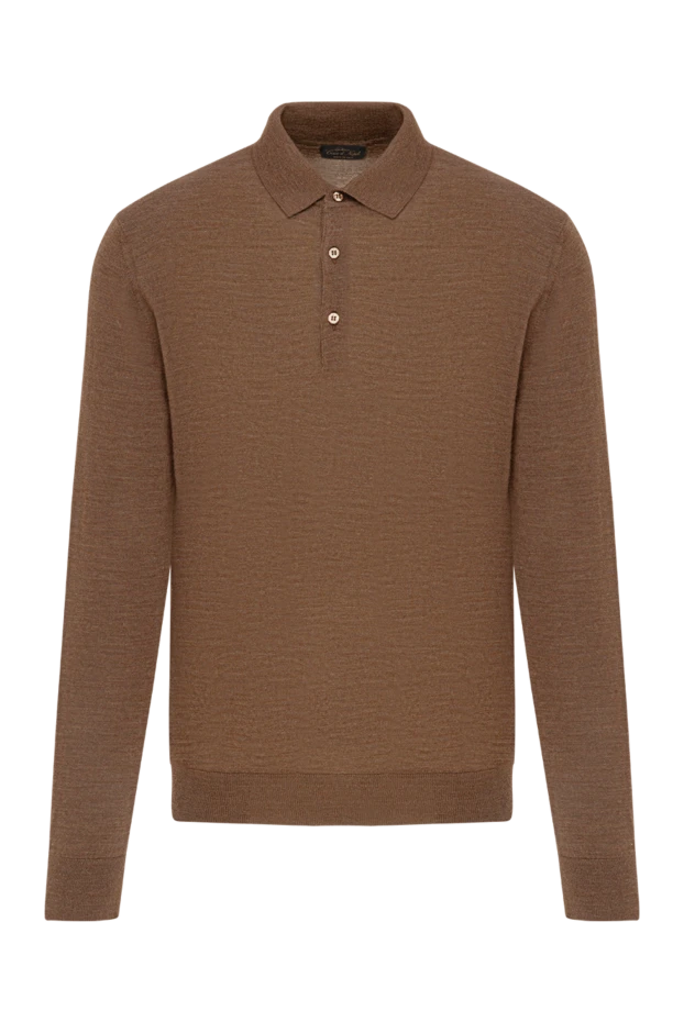 Трикотажное поло шерстяное коричневое с длинным рукавом - фото 1