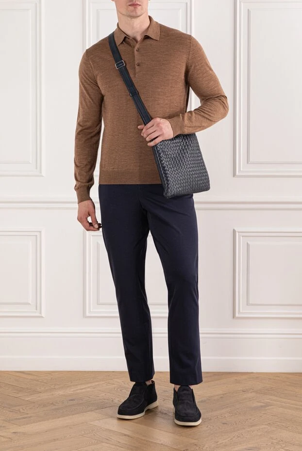 Cesare di Napoli трикотажное поло шерстяное коричневое с длинным рукавом 190393 - фото 2