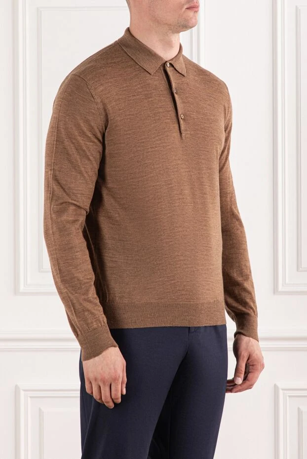 Cesare di Napoli трикотажное поло шерстяное коричневое с длинным рукавом 190393 - фото 3