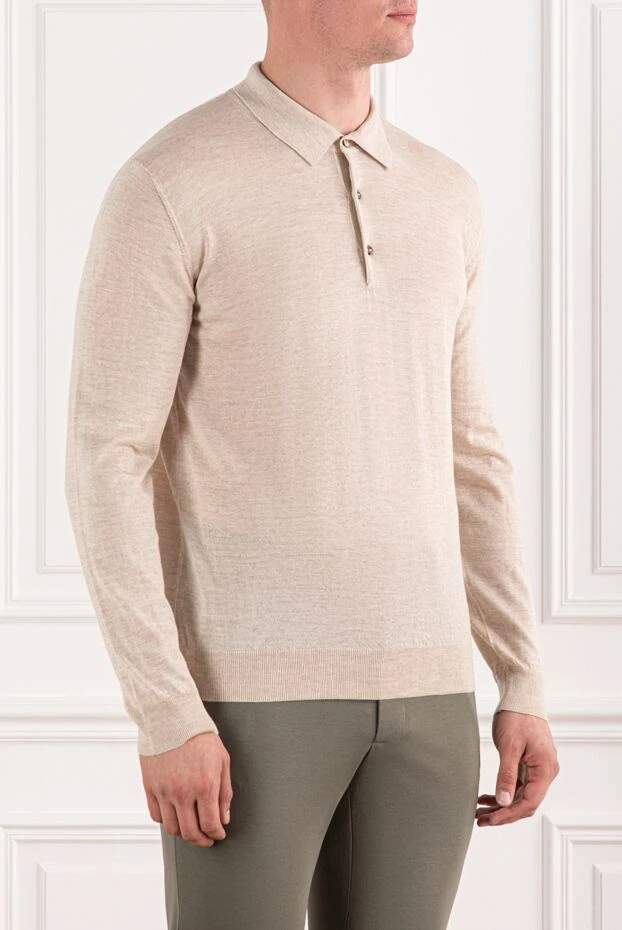 Cesare di Napoli трикотажное поло из шерсти бежевого цвета с длинным рукавом 190394 - фото 3