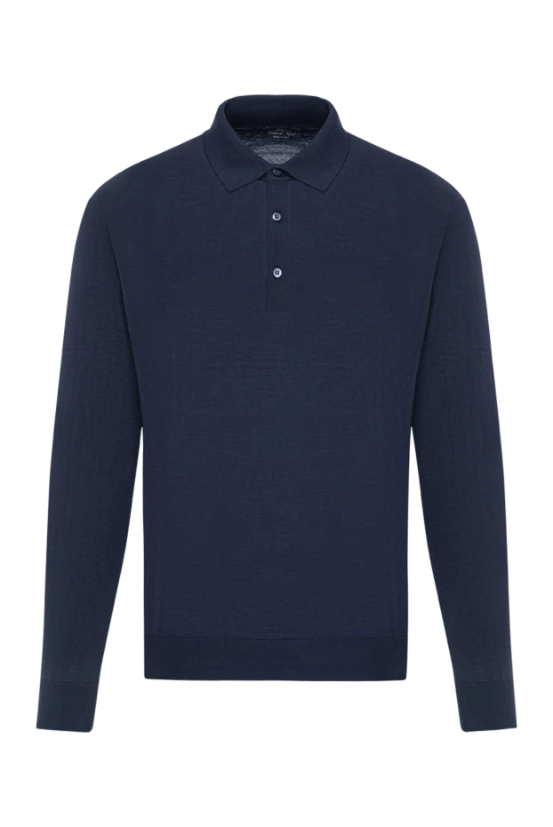 Dark blue wool polo shirt with long sleeves - photo 1
