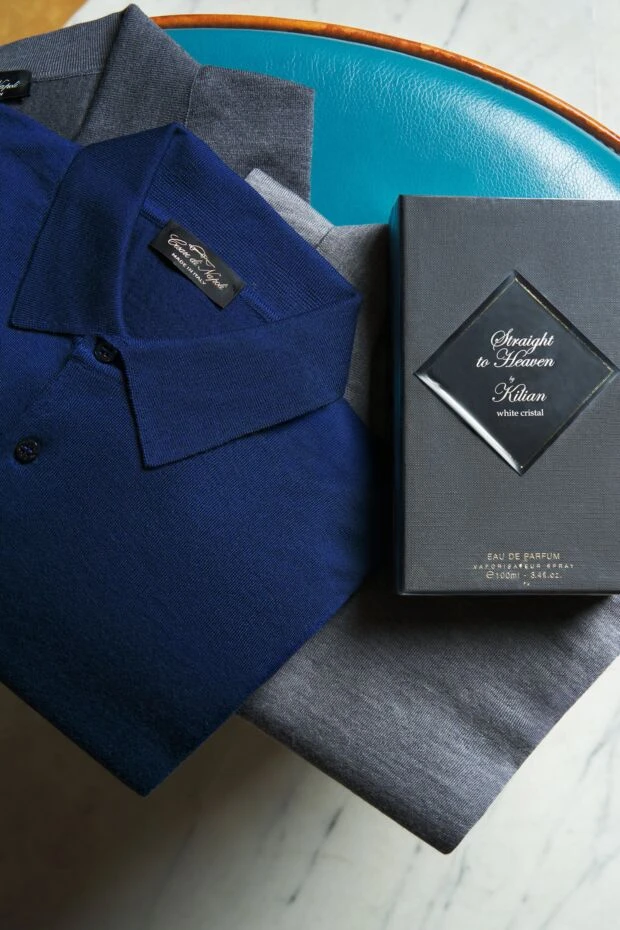 Dark blue wool polo shirt with long sleeves - photo 2