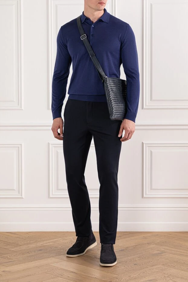 Cesare di Napoli dark blue wool polo shirt with long sleeves 190397 - photo 3