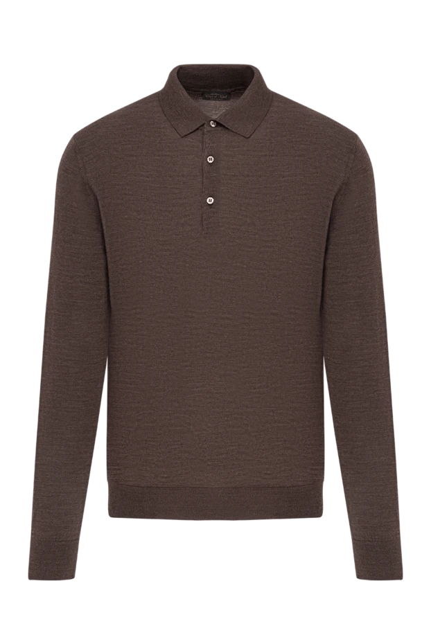 Поло из шерсти темно коричневого цвета с длинным рукавом - фото 1