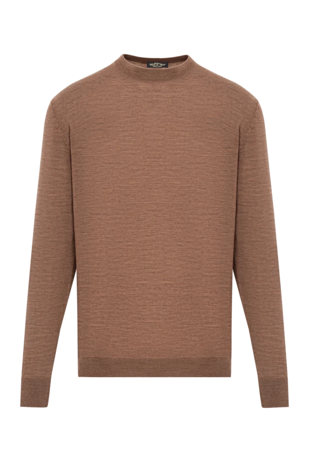 Шерстяной мужской пуловер тонкой вязки в коричневом цвете - фото 1
