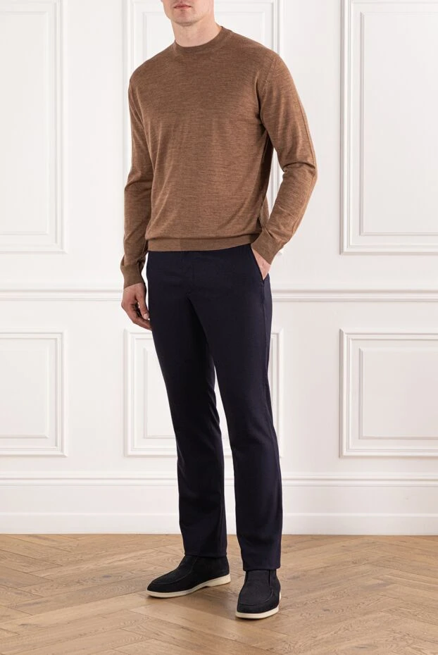 Cesare di Napoli қоңыр түсті биязы тоқылған жүннен ерлер пуловері 190399 - фото 2