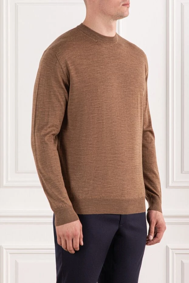 Cesare di Napoli қоңыр түсті биязы тоқылған жүннен ерлер пуловері 190399 - фото 3