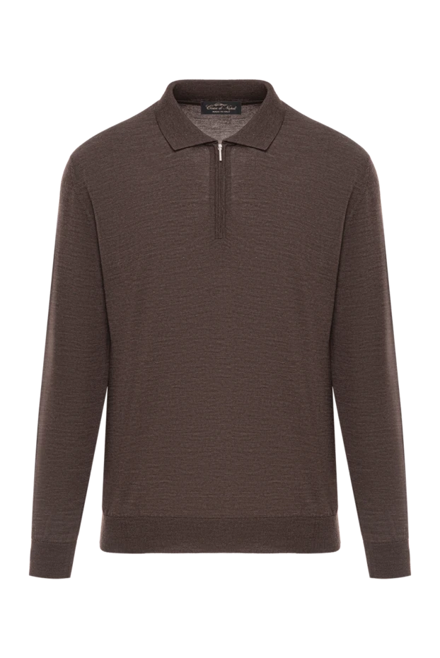 Мужское шерстяное поло темно коричневого оттенка с застежкой молнией - фото 1