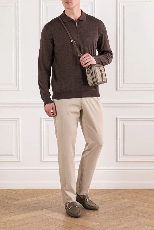 Cesare di Napoli мужское шерстяное поло темно коричневого оттенка с застежкой молнией 190401 - фото 2