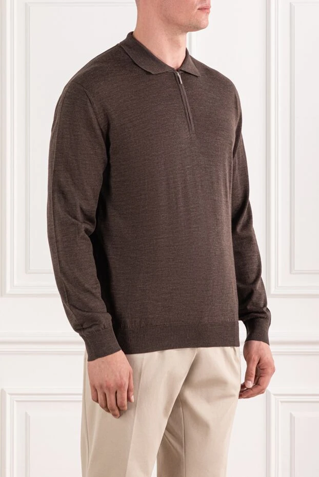 Cesare di Napoli мужское шерстяное поло темно коричневого оттенка с застежкой молнией 190401 - фото 3