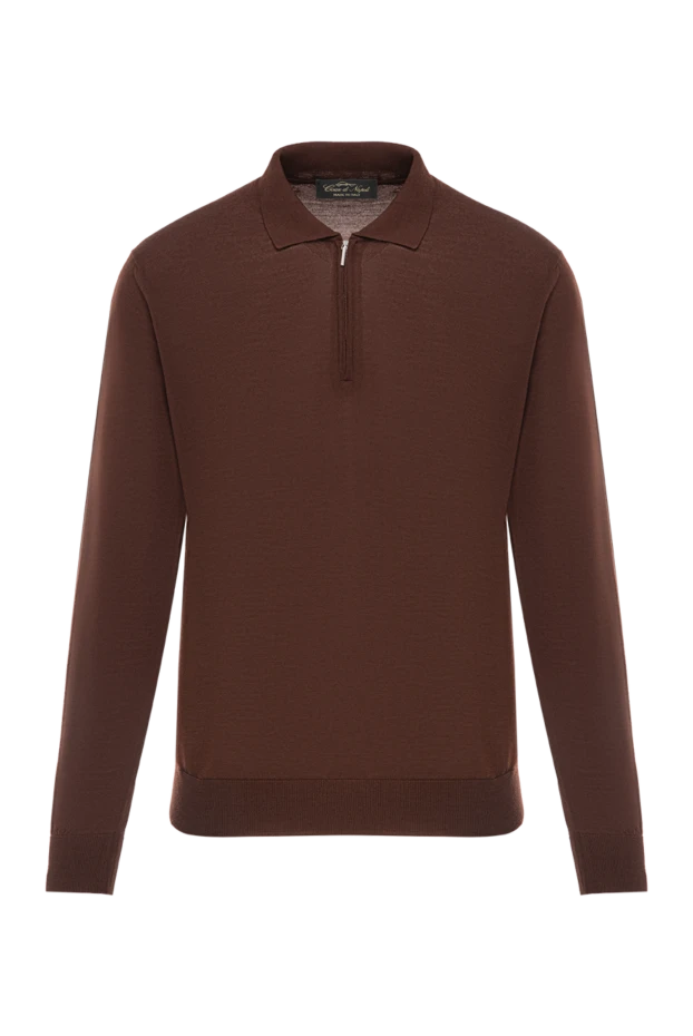 Поло из шерсти каштанового цвета с длинным рукавом на молнии - фото 1