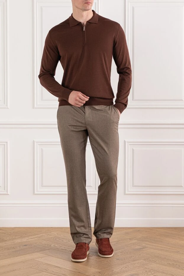 Поло из шерсти каштанового цвета с длинным рукавом на молнии - фото 2