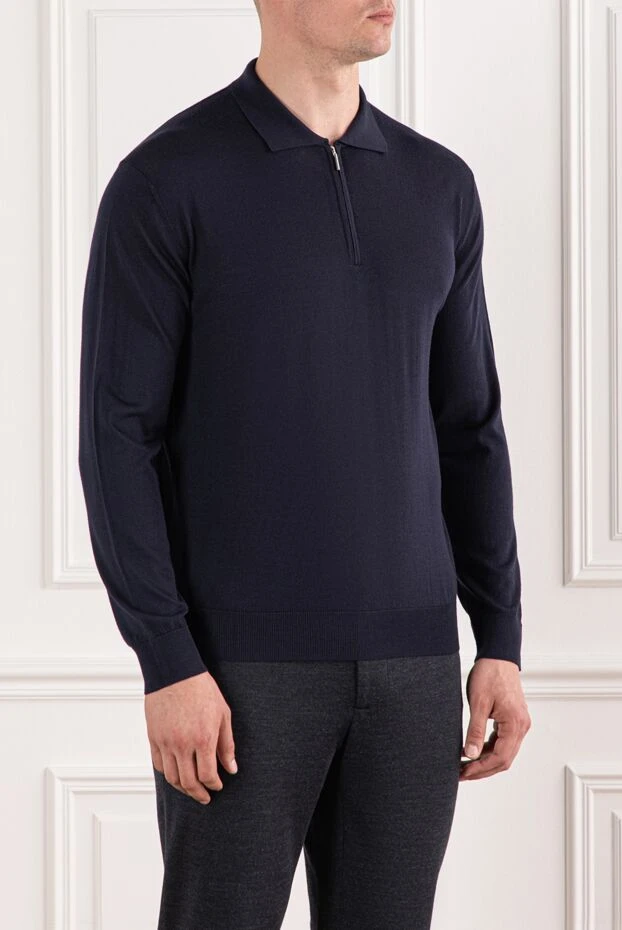 Cesare di Napoli мужское шерстяное поло глубокого синего оттенка с застежкой молнией 190403 - фото 3