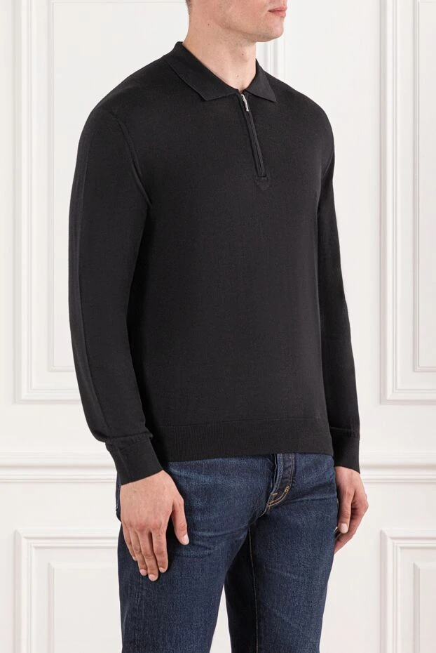 Cesare di Napoli поло из шерсти черного цвета с длинным рукавом на молнии 190404 - фото 3