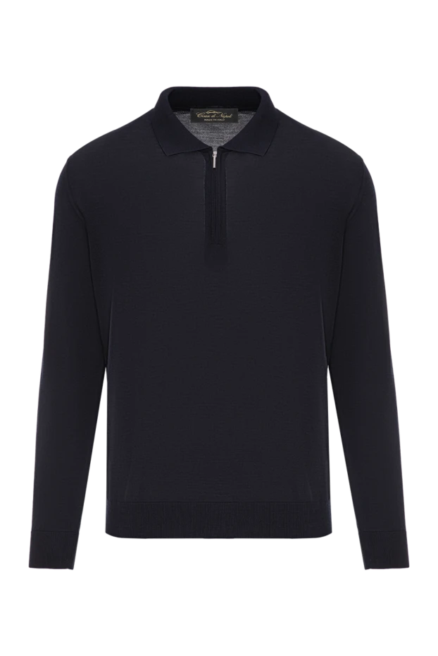 Поло из шерсти темно синего цвета с длинным рукавом на молнии - фото 1
