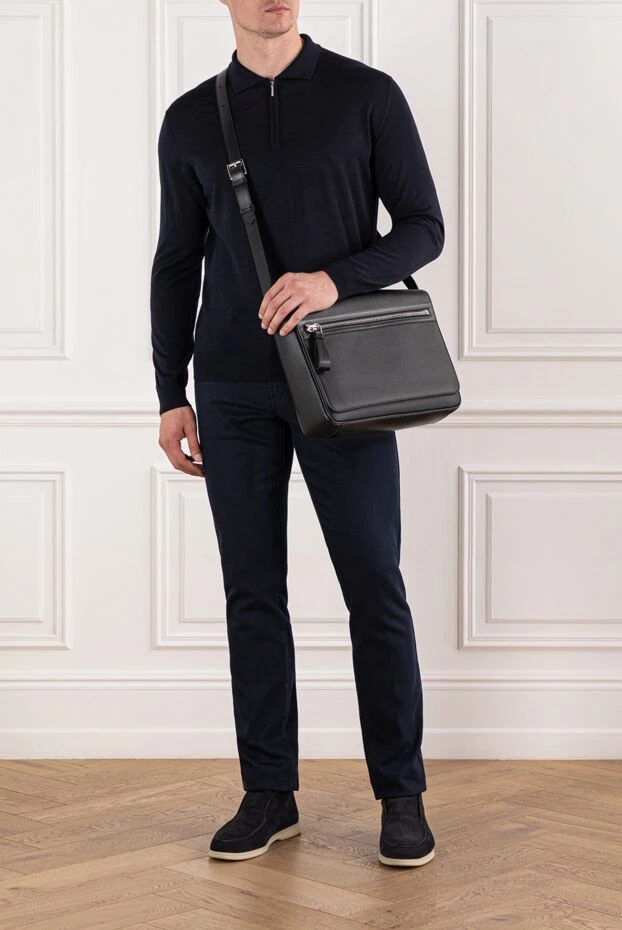 Cesare di Napoli поло из шерсти темно синего цвета с длинным рукавом на молнии 190405 - фото 2