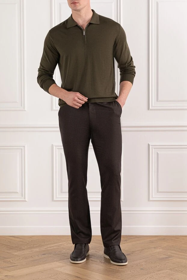 Cesare di Napoli поло из шерсти оливкового цвета с длинным рукавом на молнии 190407 - фото 2