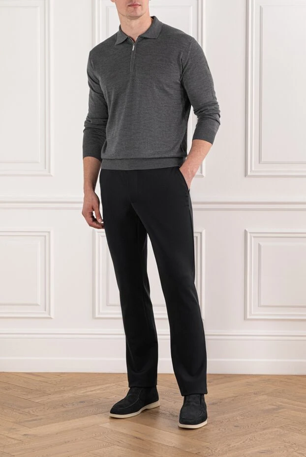 Cesare di Napoli universal grey wool polo shirt with long sleeves and zip 190408 - photo 3