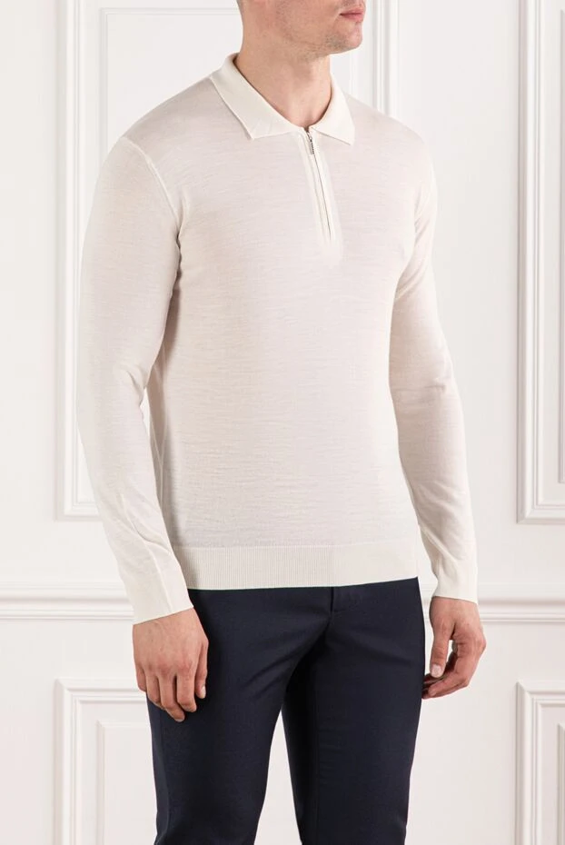 Cesare di Napoli поло с длинным рукавом из шерсти белого цвета на молнии 190409 - фото 3