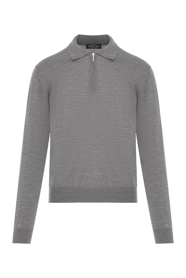 Gray wool polo shirt with long sleeves and zip - photo 1