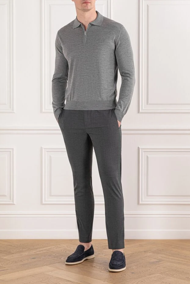Cesare di Napoli gray wool polo shirt with long sleeves and zip 190410 - photo 3