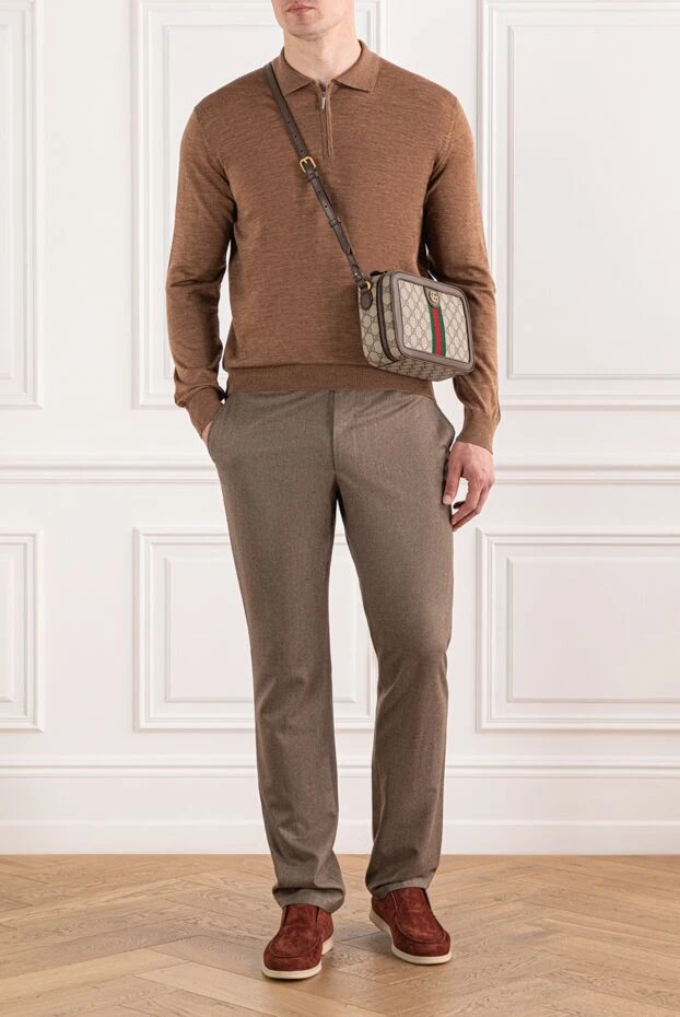 Cesare di Napoli трикотажное поло шерстяное в коричневом оттенке с длинным рукавом 190411 - фото 2