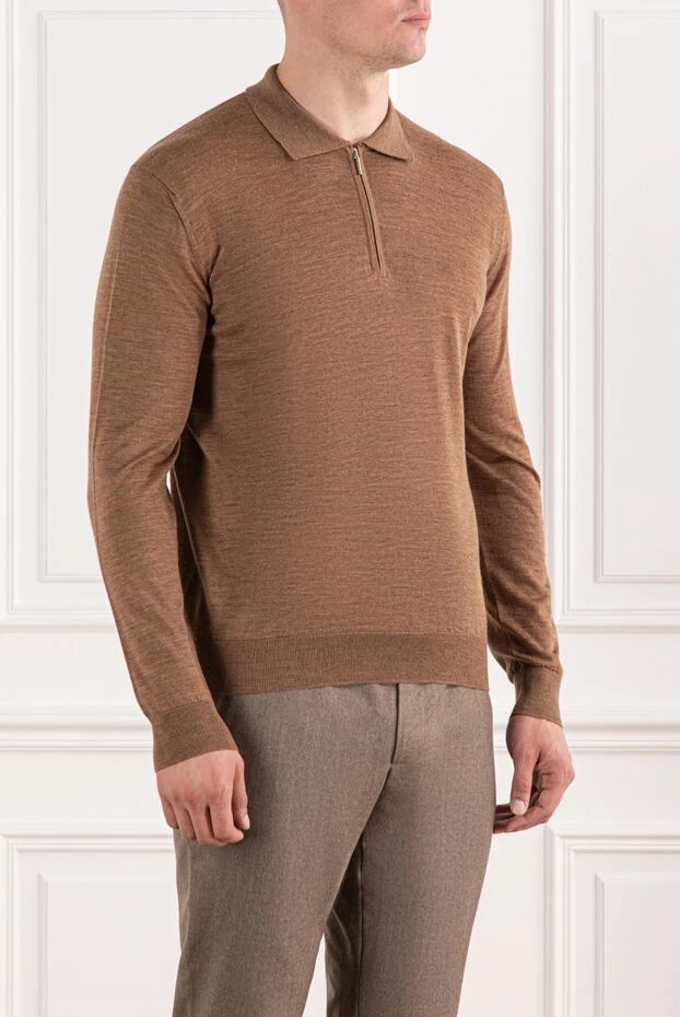 Cesare di Napoli трикотажное поло шерстяное в коричневом оттенке с длинным рукавом 190411 - фото 3