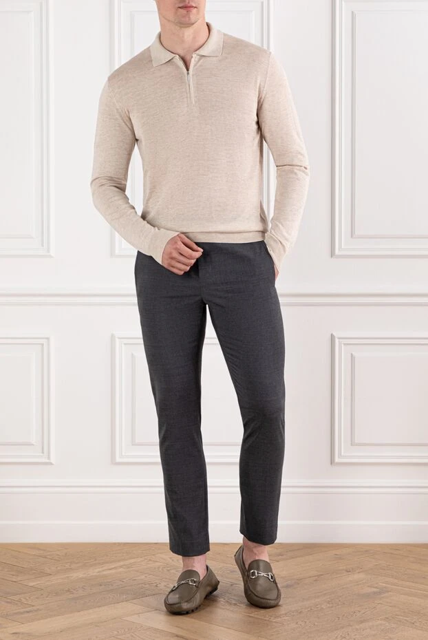 Cesare di Napoli шерстяное поло в бежевом оттенке с молнией и длинными рукавами 190412 - фото 2